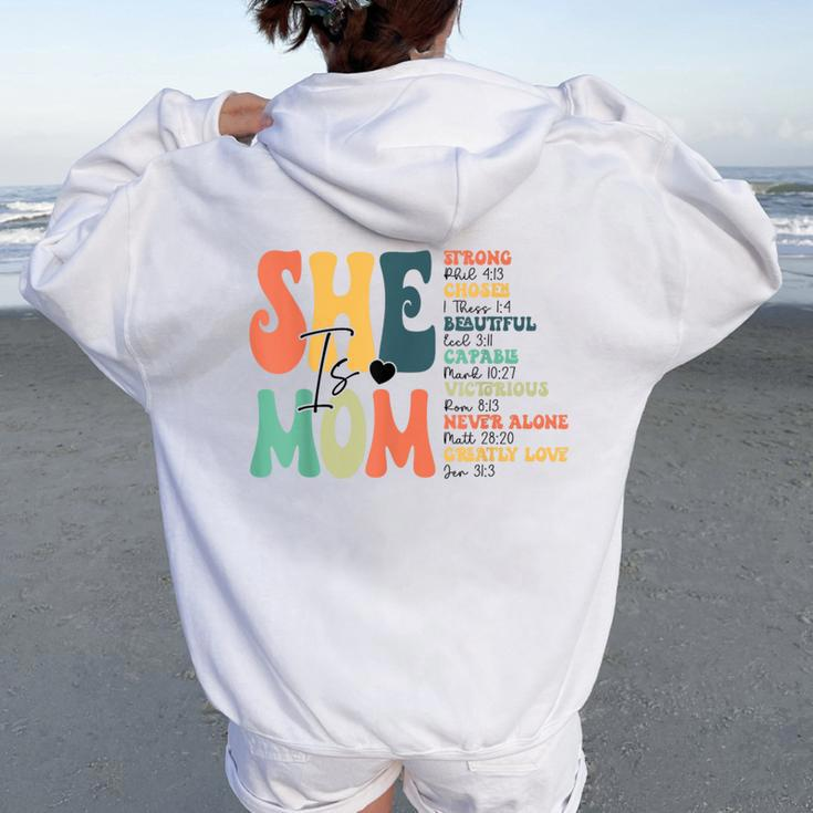She Is Mom Christian Bible Verse Religious Mother's Day Women Oversized Hoodie Back Print