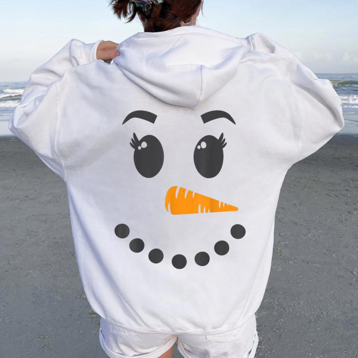 Snowoman Mrs Snowman Winter Holiday Matching Couples Family Women Oversized Hoodie Back Print