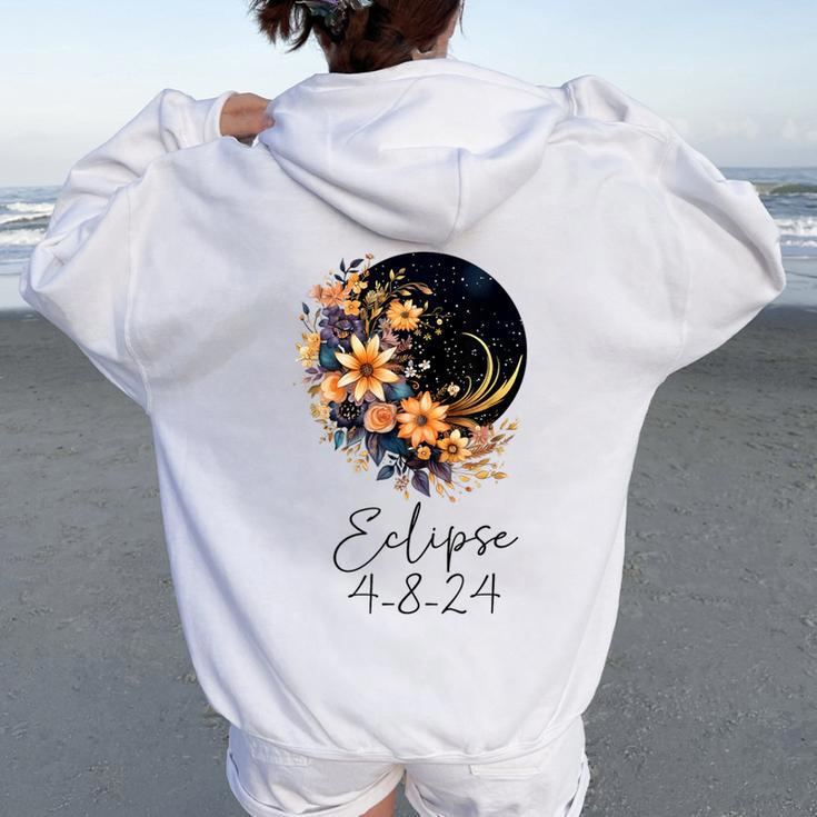Solar Eclipse With Floral Flowers Women Oversized Hoodie Back Print