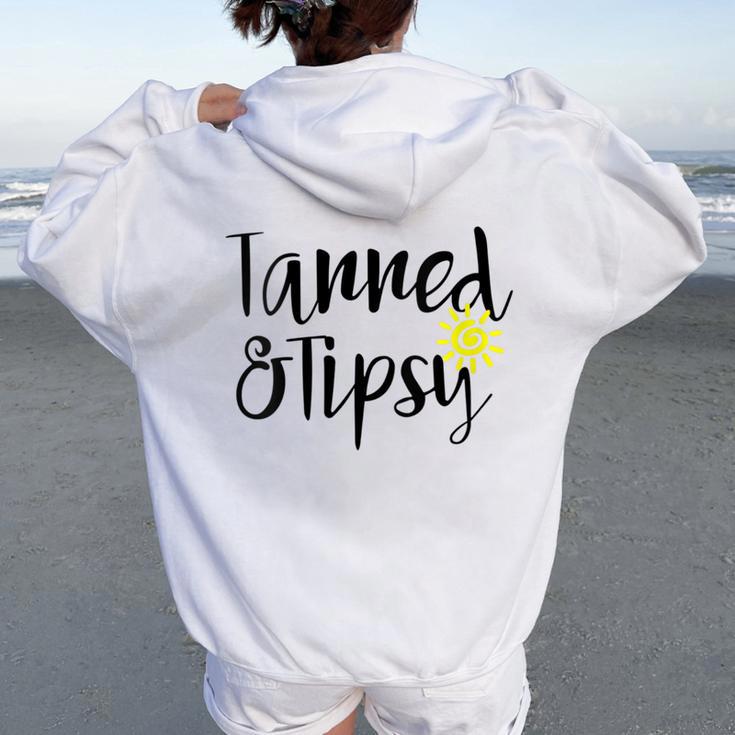 Tanned And Tipsy Summer Party Saying Humor Women Oversized Hoodie Back Print