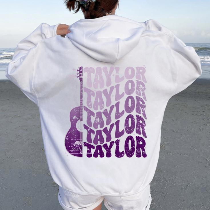 Taylor First Name I Love Taylor Girl Groovy 80'S Vintage Women Oversized Hoodie Back Print