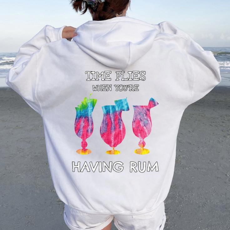 Time Flies When You're Having Rum Beach Vacation Drink Women Oversized Hoodie Back Print