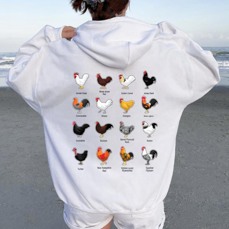Types Of Chickens Farmer Costume Domestic Chicken Breeds Women Oversized Hoodie Back Print