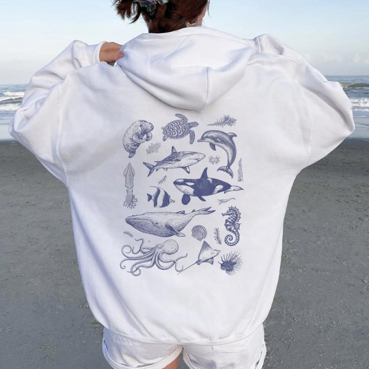 Vintage 90S Tattoo Sea Animal Retro Ocean Nature Women Women Oversized Hoodie Back Print