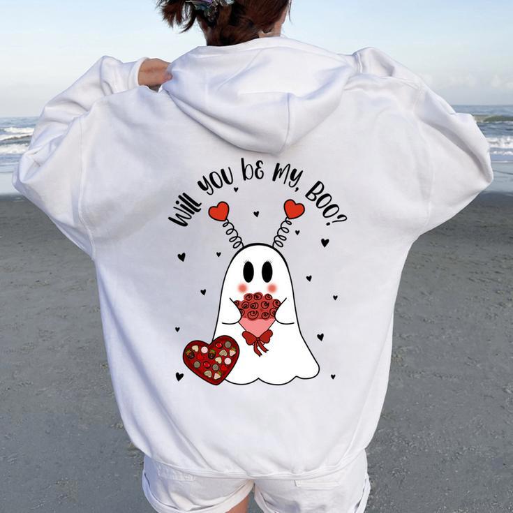 Will You Be My Boo Ghost Boujee Valentines Day Girls Women Oversized Hoodie Back Print