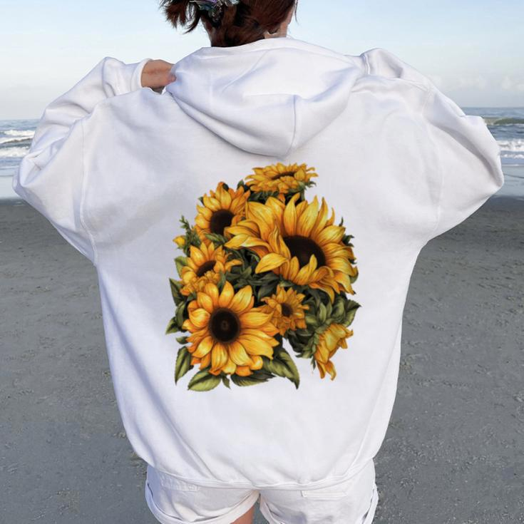 Yellow Sunflower Cute Summer Sun Flowers Floral Positivity Women Oversized Hoodie Back Print