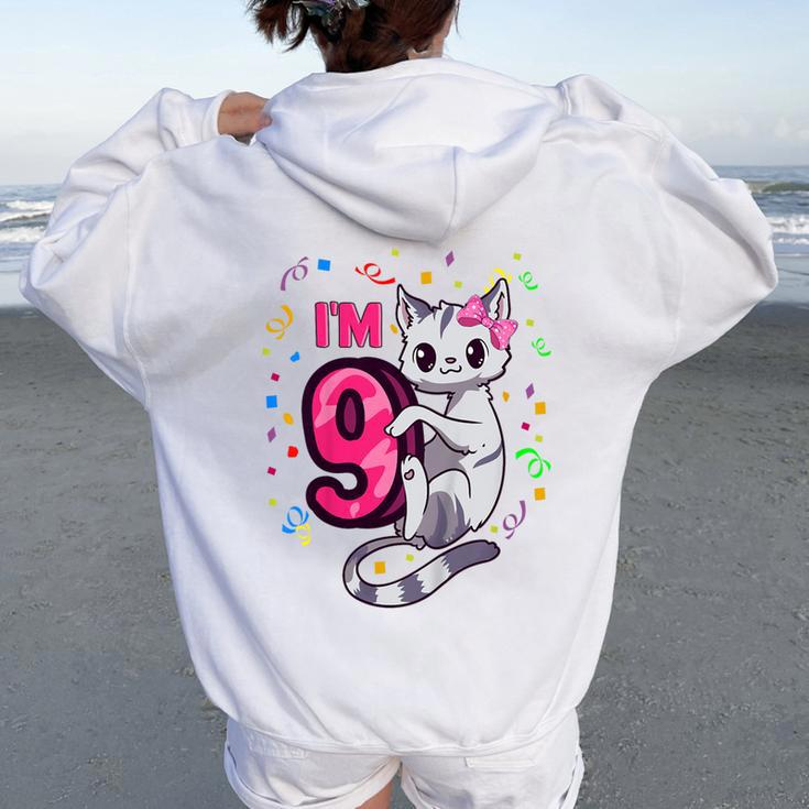 Youth Girls 9Th Birthday Outfit I'm 9 Years Old Cat Kitty Kitten Women Oversized Hoodie Back Print