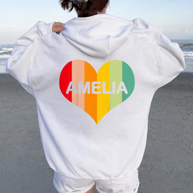 Youth Girls Amelia Retro Vintage Heart Name Women Oversized Hoodie Back Print