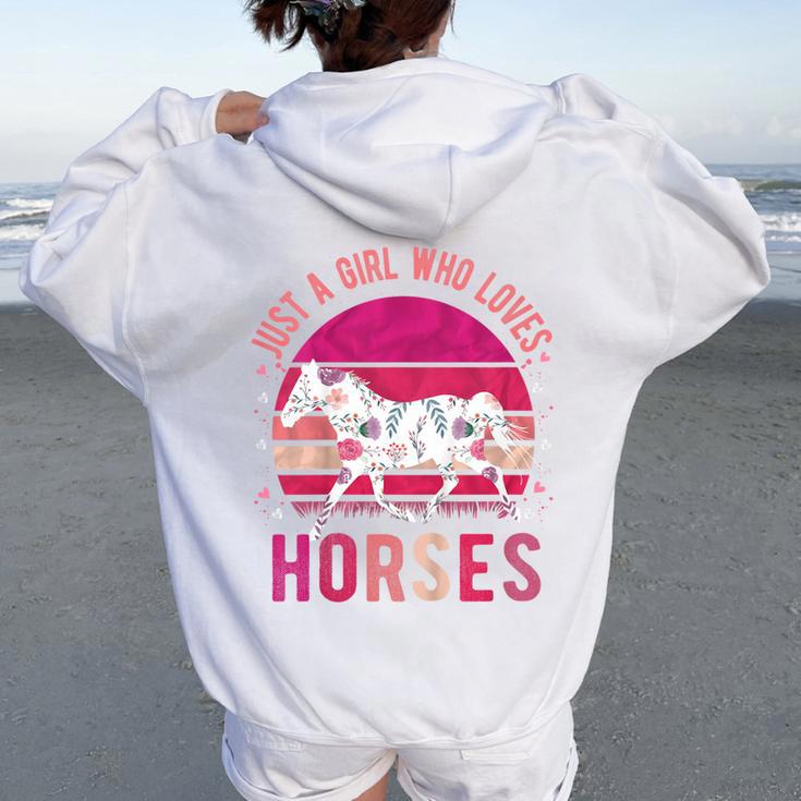 Youth Just A Girl Who Loves Horses Vintage Retro Women Oversized Hoodie Back Print