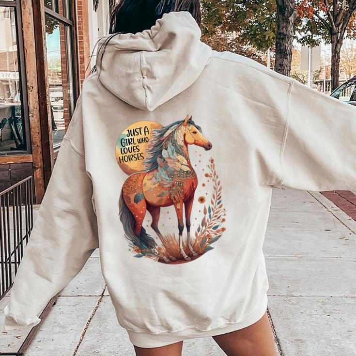 Just A Girl Who Loves Horses Bohemian Horse Lover Themed Women Oversized Hoodie Back Print Monsterry