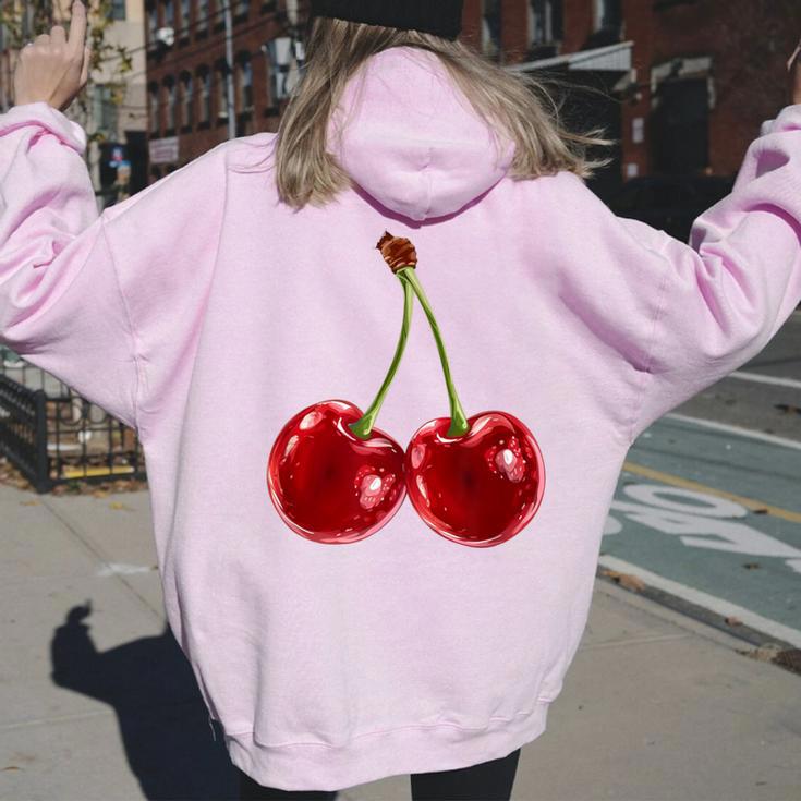 Cherry Red Aesthetic Cherries Trendy Summer Women Women Oversized Hoodie Back Print Seseable CA