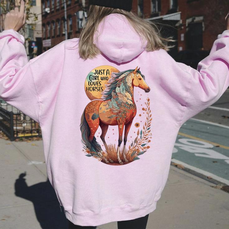 Just A Girl Who Loves Horses Bohemian Horse Lover Themed Women Oversized Hoodie Back Print Monsterry