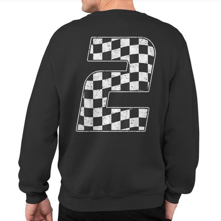 2 Year Old Pit Crew Two 2Nd Birthday Boy Racing Car Flag Sweatshirt Back Print