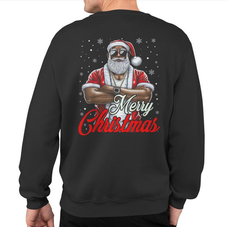 African American Santa Christmas Pajama Cool Black Sweatshirt Back Print