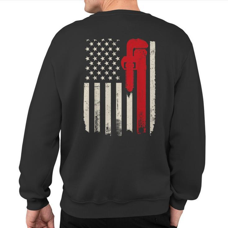 American Plumber Flag Patriotic Plumbing Wrench Pipefitter Sweatshirt Back Print