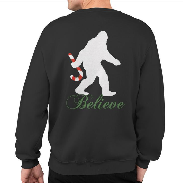 Bigfoot Sasquatch Yeti Believe Candy Cane Christmas Pajamas Sweatshirt Back Print