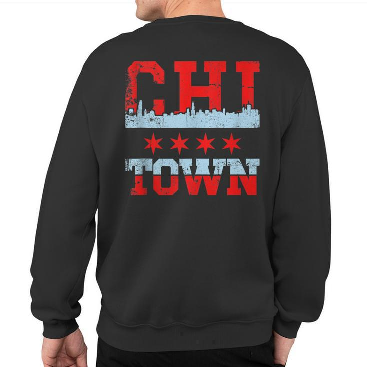 Chi Town Chicago Souvenir Skyline Flag Sweatshirt Back Print