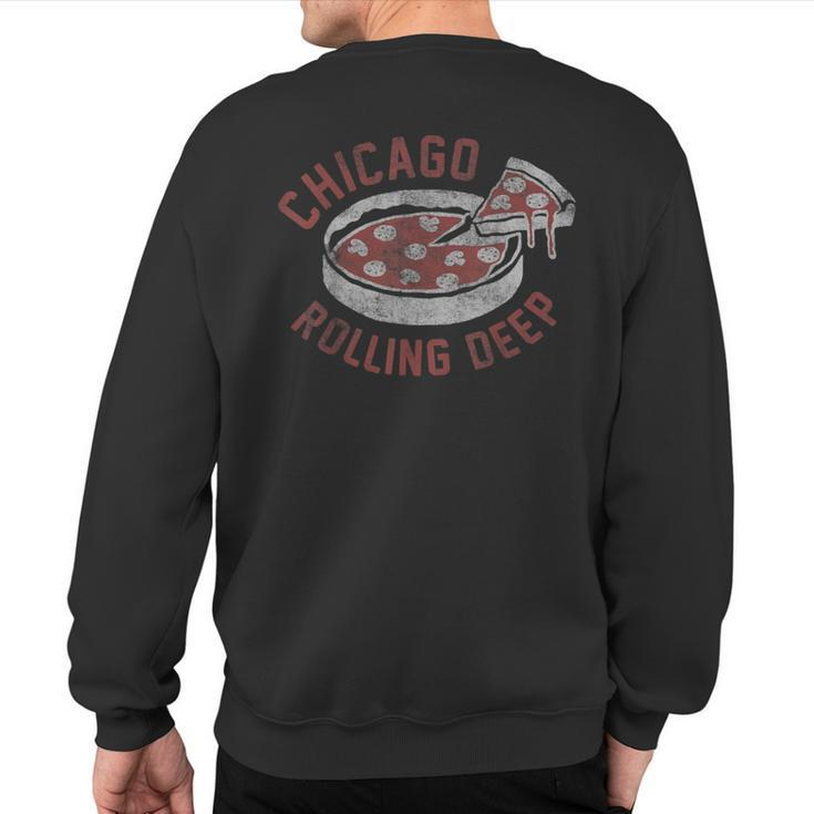 Chicago Rolling Deep Dish Pizza Vintage Graphic Sweatshirt Back Print