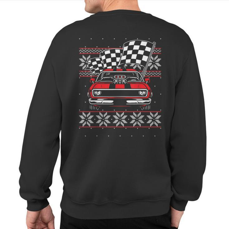 Classic Muscle Car Guys Matching Ugly Christmas Car Racing Sweatshirt Back Print