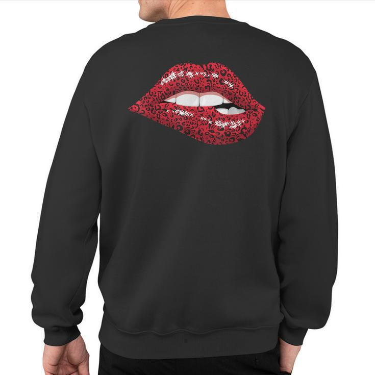 Cute Red Lips Kiss Me Leopard Cheetah Print Sexy Lips Sweatshirt Back Print