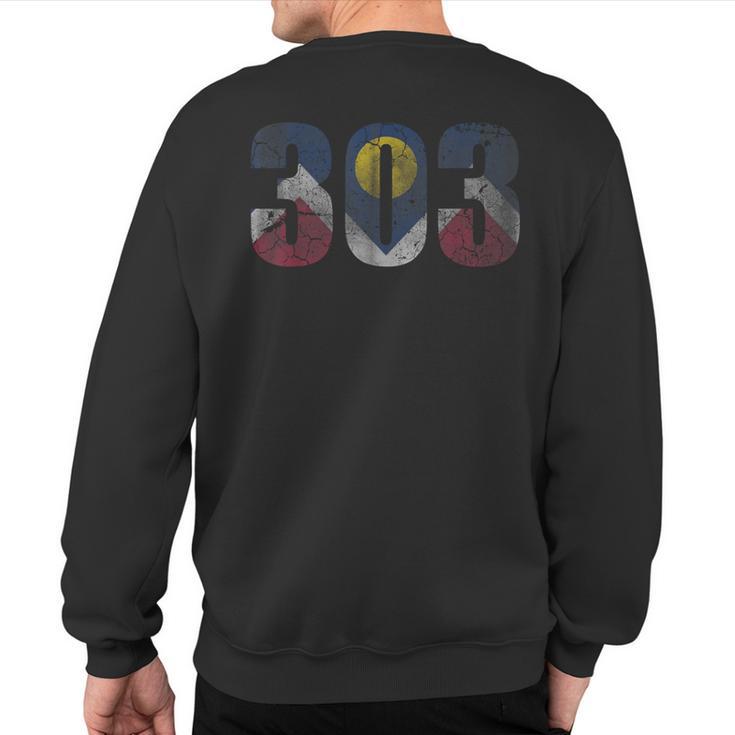 Denver Flag 303 Colorado Home Family Vacation Vintage Faded Sweatshirt Back Print