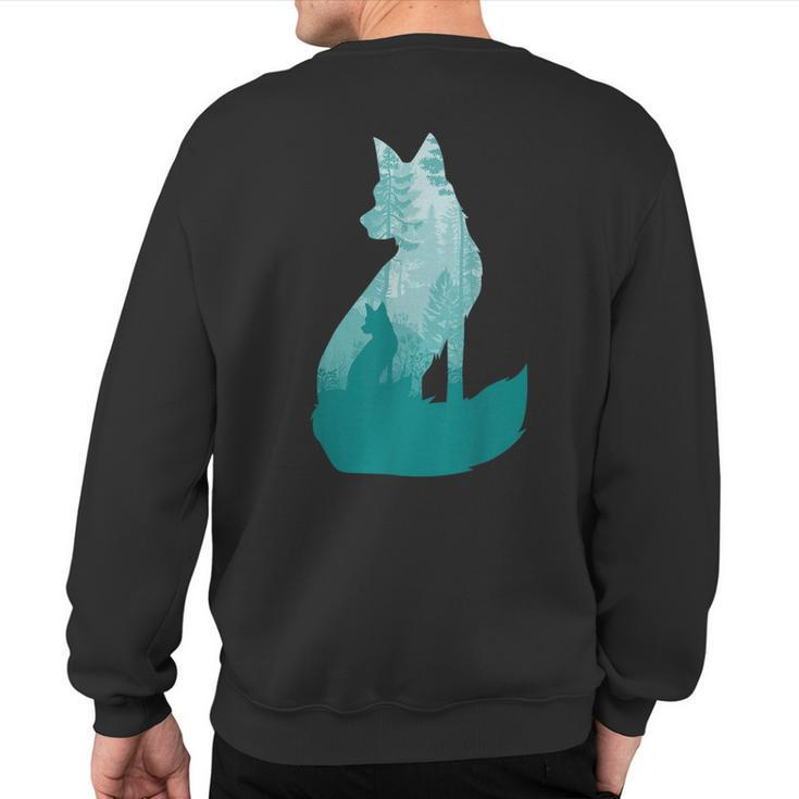 Fox Silhouette In The Forest Animal Hunter Hunting Sweatshirt Back Print