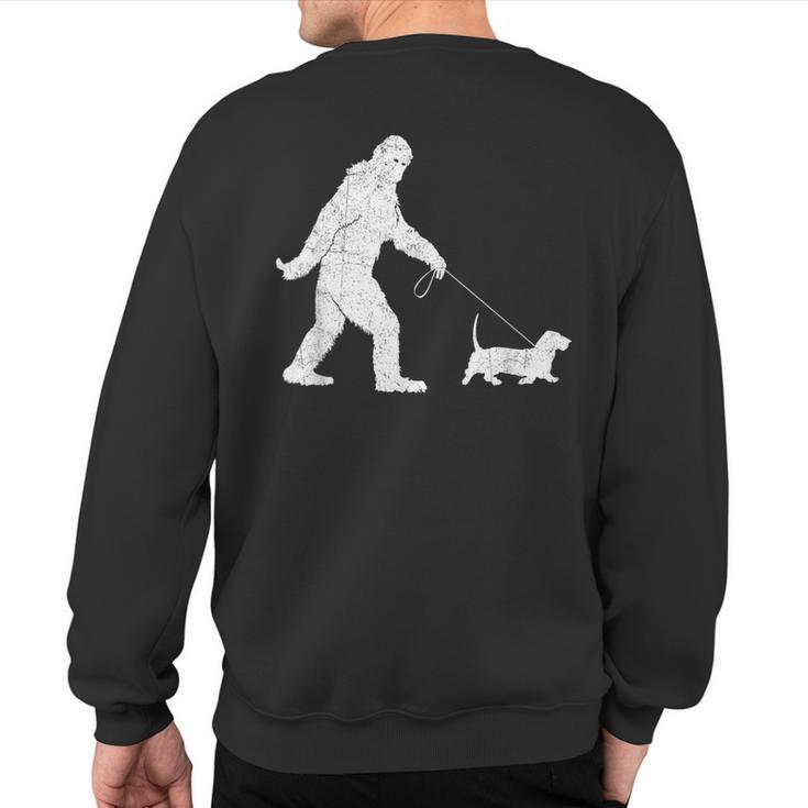 Bigfoot Sasquatch Walking Basset Hound Dog Lovers Sweatshirt Back Print