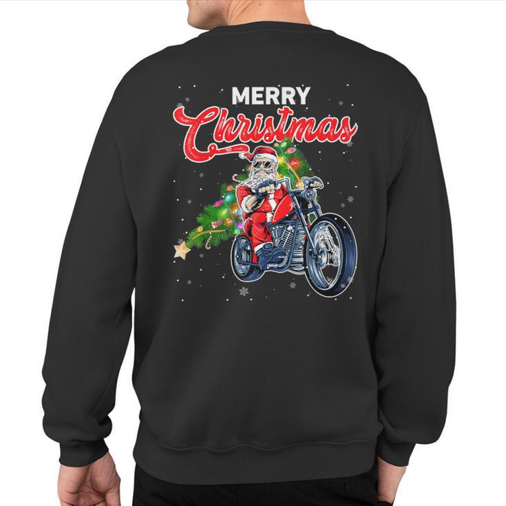 Santa Claus With Motorcycle Xmas Tree Merry Christmas Sweatshirt Back Print