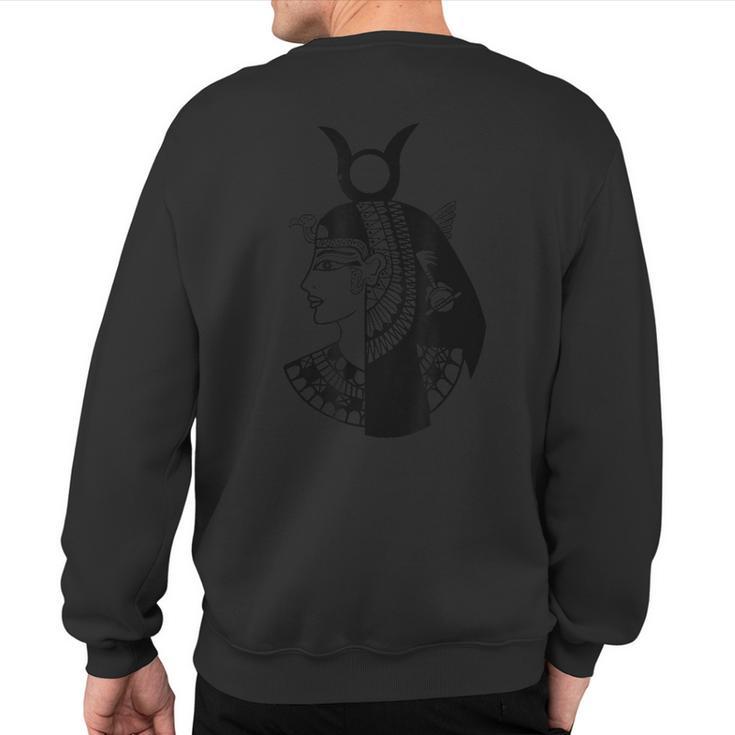 Hathor Egyptian Goddess Of The Sky Black And White Sweatshirt Back Print