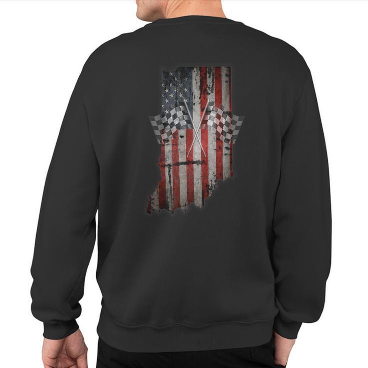 Indiana T Distressed Look Checkered Flag Sweatshirt Back Print