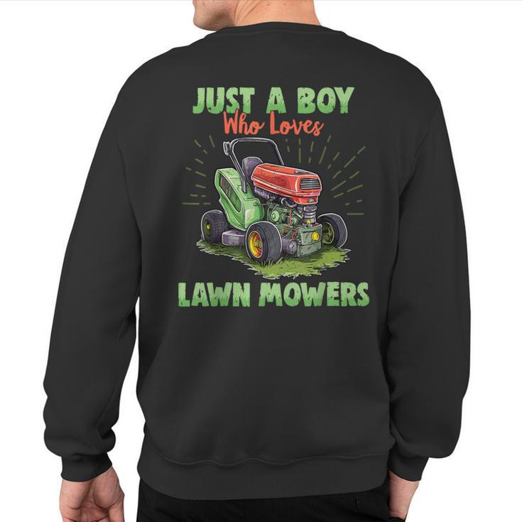 Just A Boy Who Loves Lawn Mowers Gardener Lawn Mowing Sweatshirt Back Print