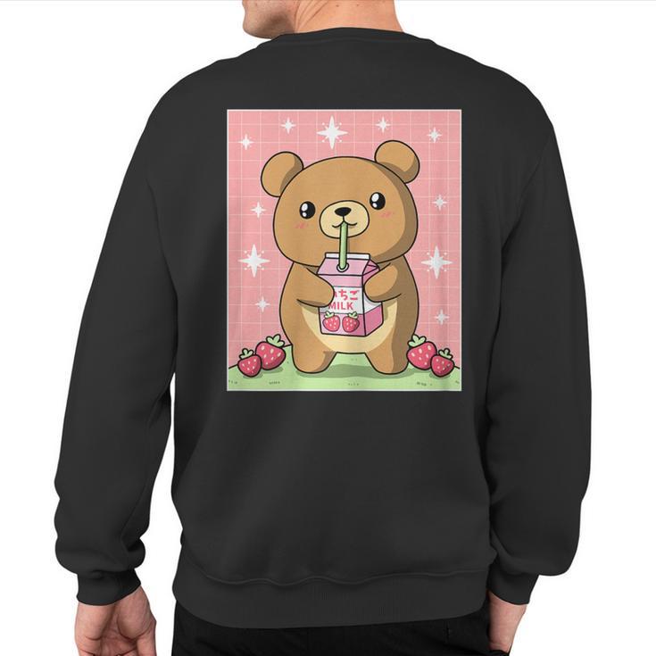 Kawaii Teddy Bear Drinking Strawberry Milk Japanese Sweatshirt Back Print