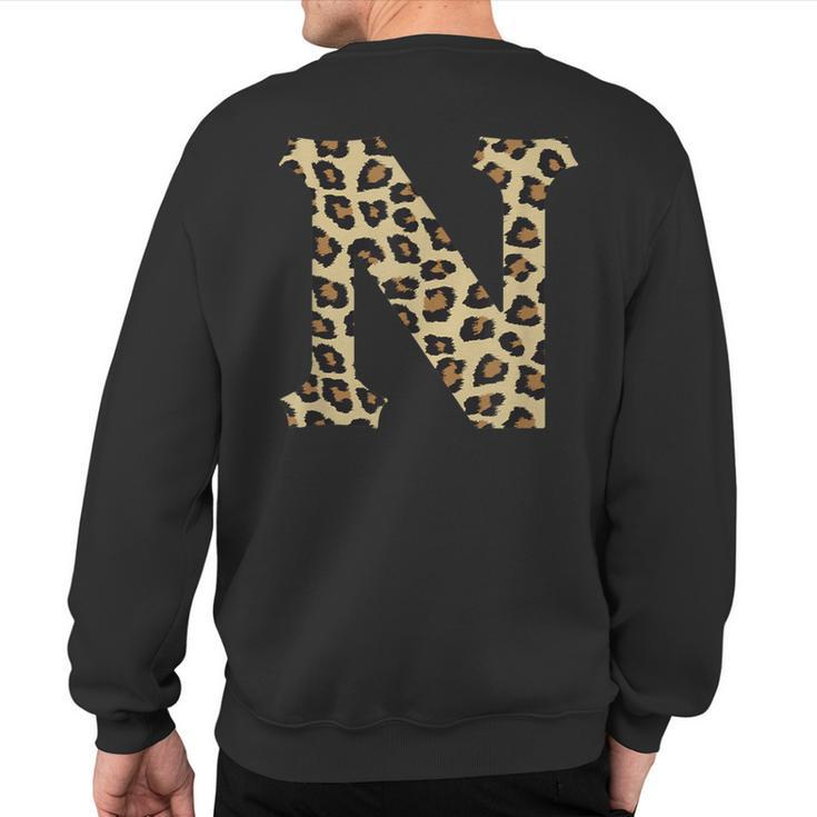 Leopard Cheetah Print Letter N Initial Rustic Monogram Sweatshirt Back Print