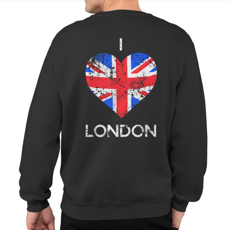 I Love London Distressed Union Jack Heart Sweatshirt Back Print