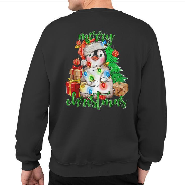 Merry Christmas Penguin Xmas Tree Lights Xmas Holiday Pajama Sweatshirt Back Print