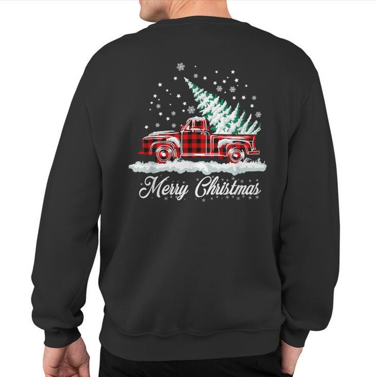 Merry Christmas Vintage Plaid Snow Truck Tree Pickup Sweatshirt Back Print