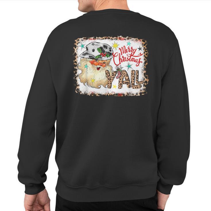 Merry Christmas Y'all Leopard Western Santa Cowboy Bleached Sweatshirt Back Print