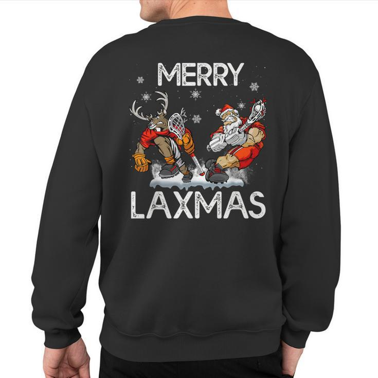 Merry Laxmas Ugly Christmas Lacrosse Santa Reindeer Sweatshirt Back Print