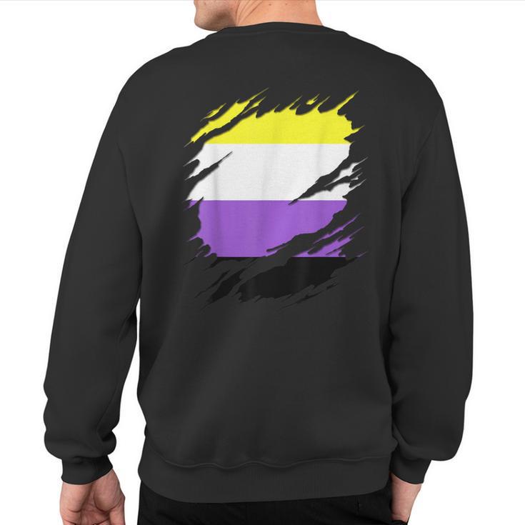 Non-Binary Enby Pride Flag Ripped Sweatshirt Back Print