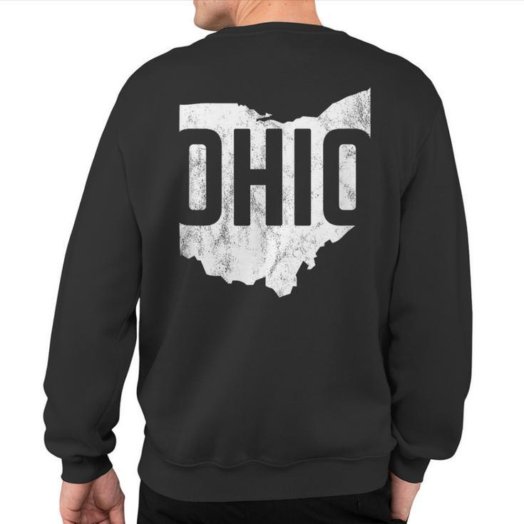 Ohio Pride Distressed Retro Look State Silhoutte Sweatshirt Back Print