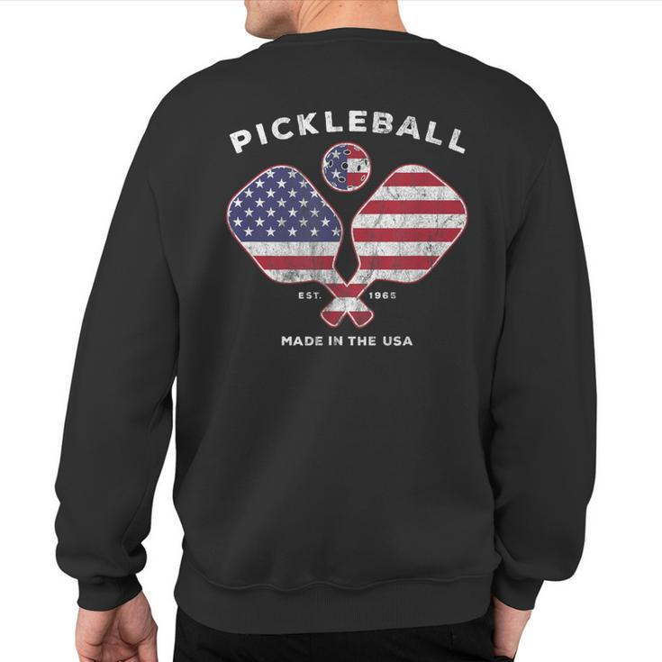 Pickleball Vintage Usa American Flag Distressed Sweatshirt Back Print