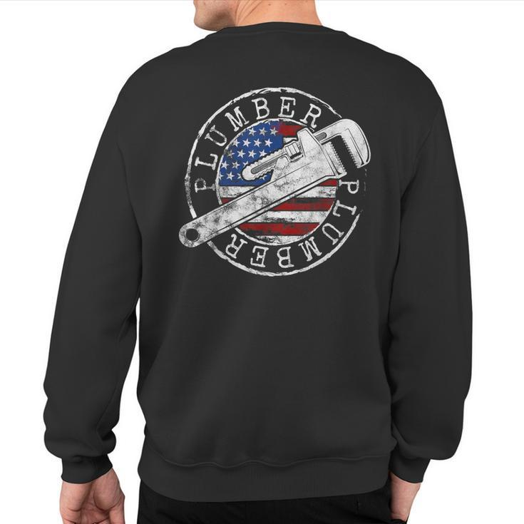 Plumber American Flag Plumbing Usa Patriot Stamp Style Sweatshirt Back Print