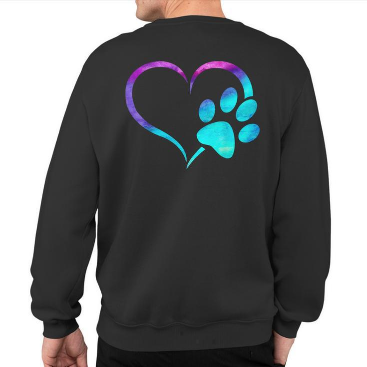Purple Cyan Turquoise Dog Paw Print Heart For Dogs Lover Sweatshirt Back Print
