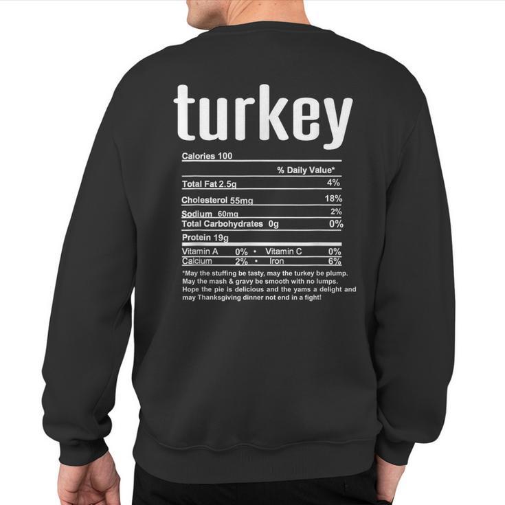 Thanksgiving Christmas Turkey Nutritional Facts Sweatshirt Back Print