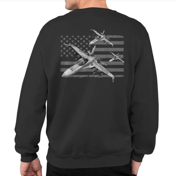 Us Jet Fighters Squadron American Flag Graphic Sweatshirt Back Print