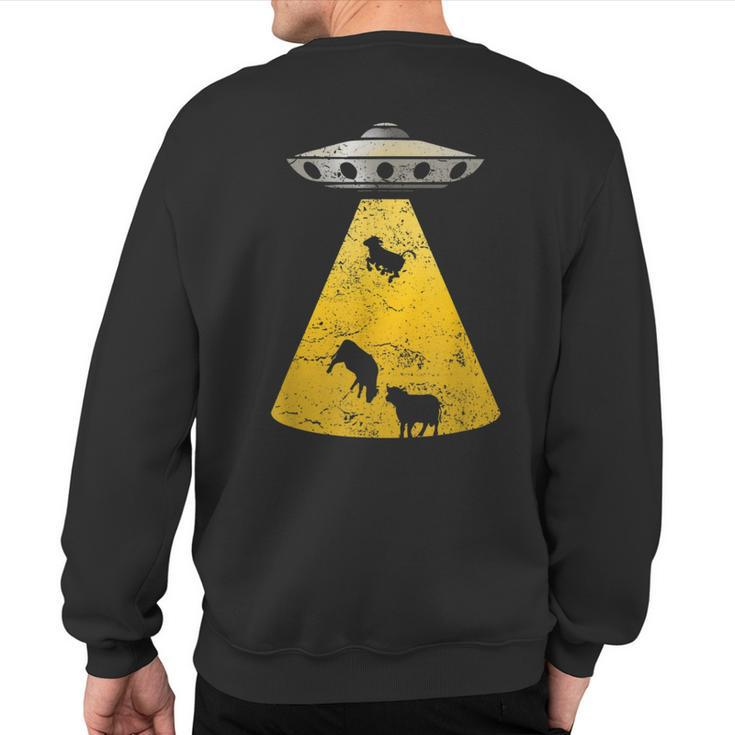 Vintage Alien Ufo Cow Abduction Roswell RetroYellow Sweatshirt Back Print