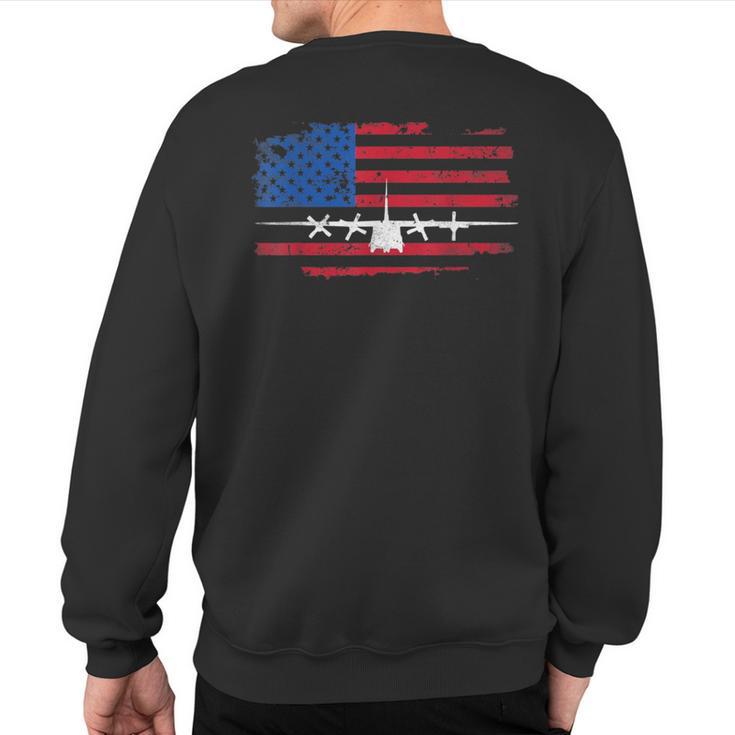 Vintage American Flag C-130 Military Plane Pilot Sweatshirt Back Print