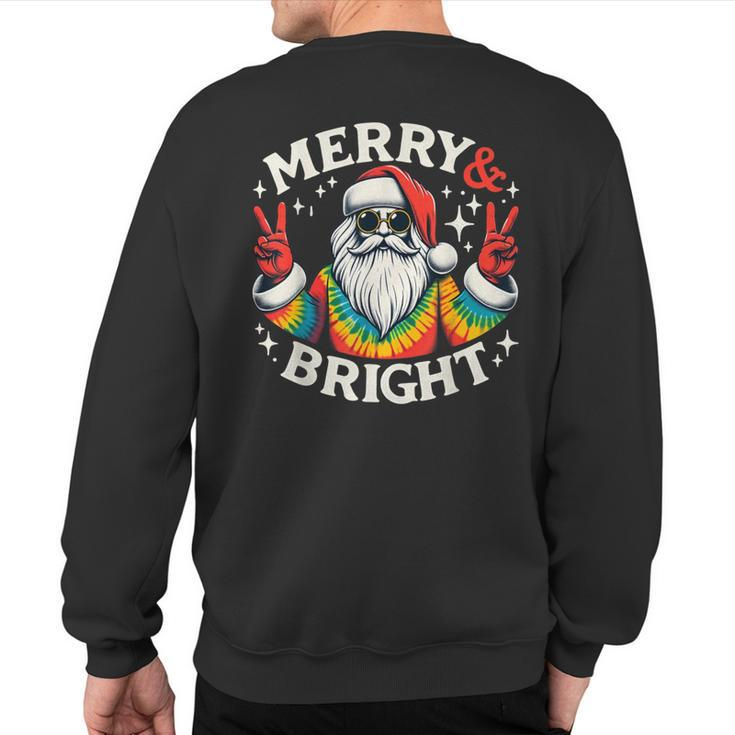 Vintage Retro Merry And Bright Hippie Santa Peace Christmas Sweatshirt Back Print