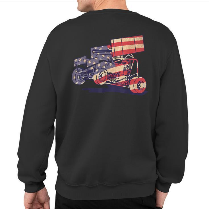 Vintage Sprint Car American Flag Racer Racing Men Sweatshirt Back Print