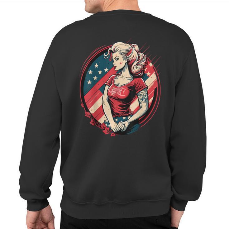 Vintage Tattoo Pin-Up Flag Rebellious Playful American Sweatshirt Back Print